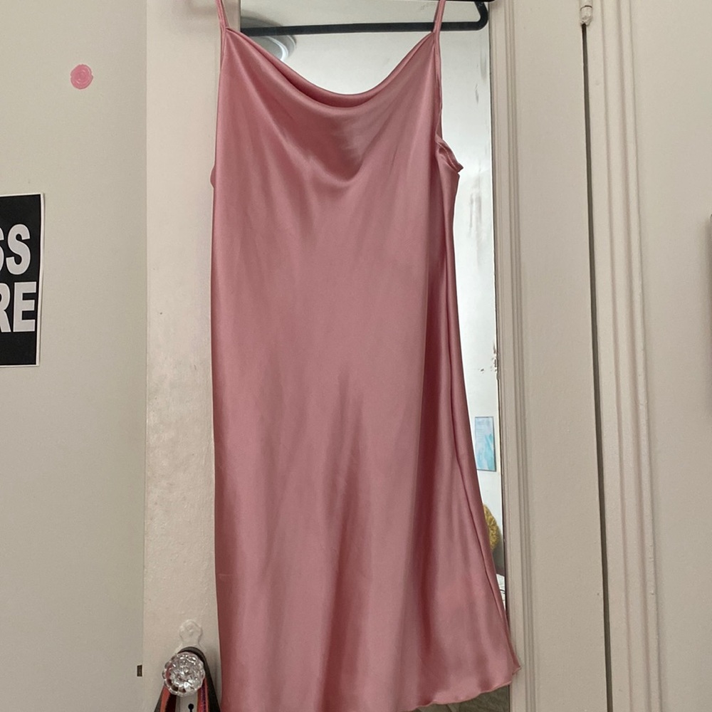 Bebe pink rose satin silky slip mini dress cowl neck